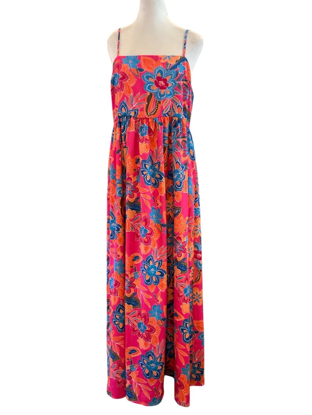 Pink Tropical Floral Boho Resort Maxi Dress NWT M-L Cruise Vacation - Picture 2 of 7